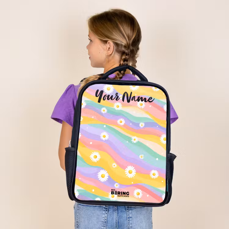 Kids backpack with name - Black - Daisies - Colorful - Pastel — 4