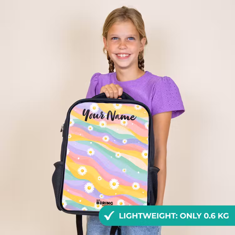 Kids backpack with name - Black - Daisies - Colorful - Pastel — 9
