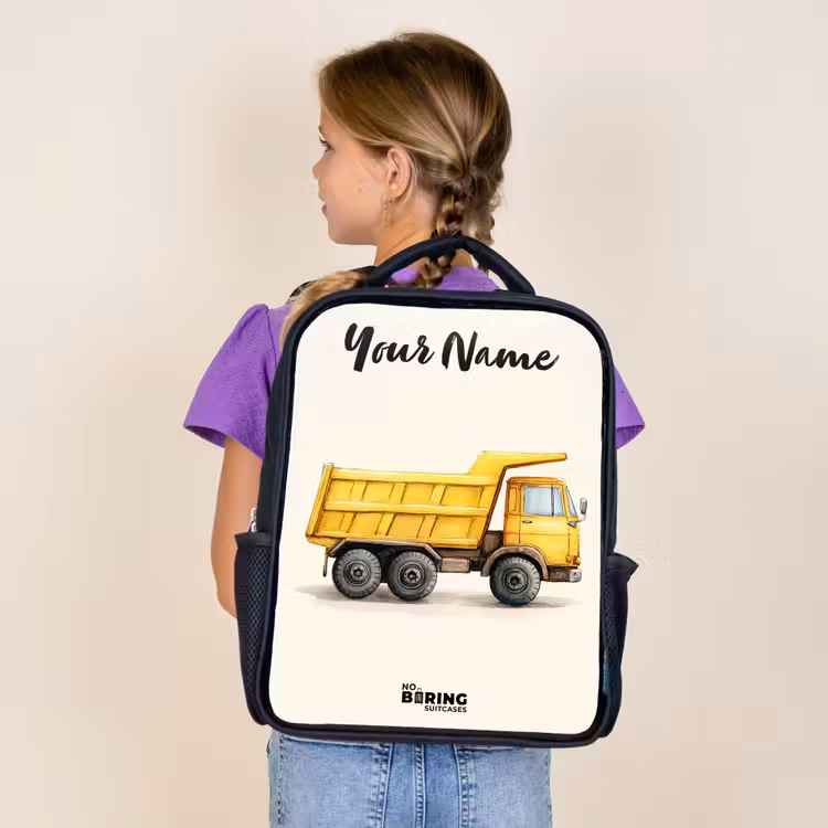 Kids backpack with name - Black - Dump truck - Signed - Yellow — 4