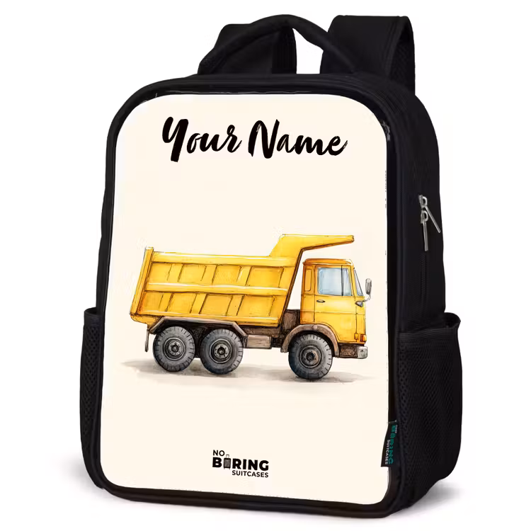 Kids backpack with name - Black - Dump truck - Signed - Yellow — 6