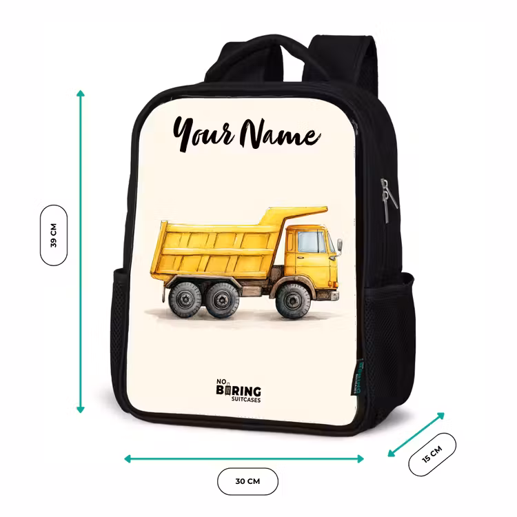 Kids backpack with name - Black - Dump truck - Signed - Yellow — 8