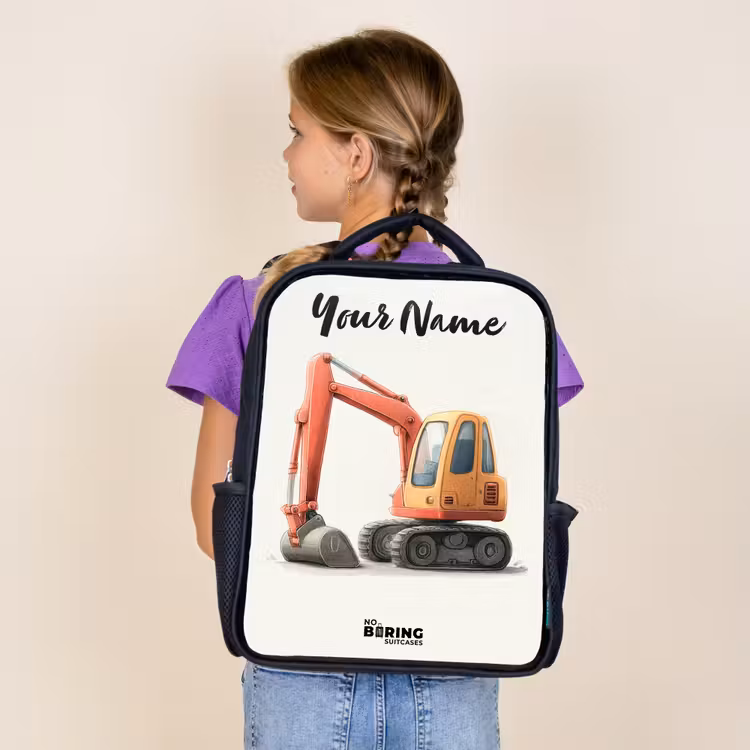 Kids backpack with name - Black - Excavator - Signed - Orange — 4