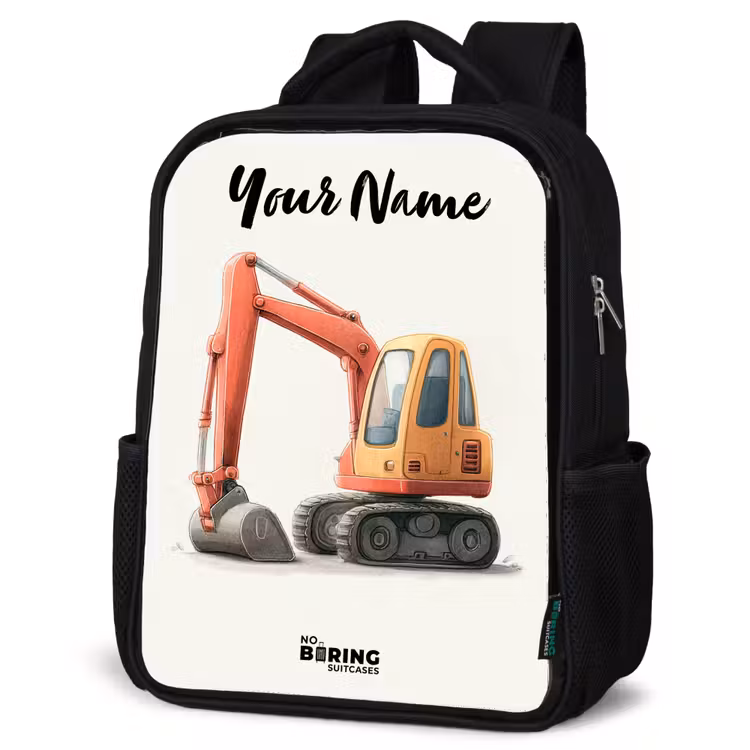 Kids backpack with name - Black - Excavator - Signed - Orange — 6