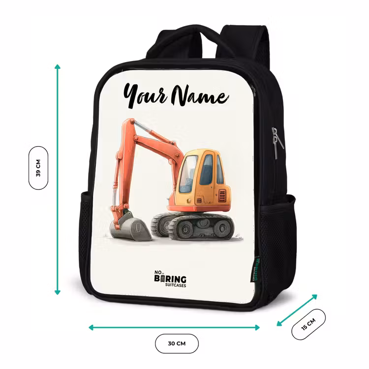 Kids backpack with name - Black - Excavator - Signed - Orange — 8