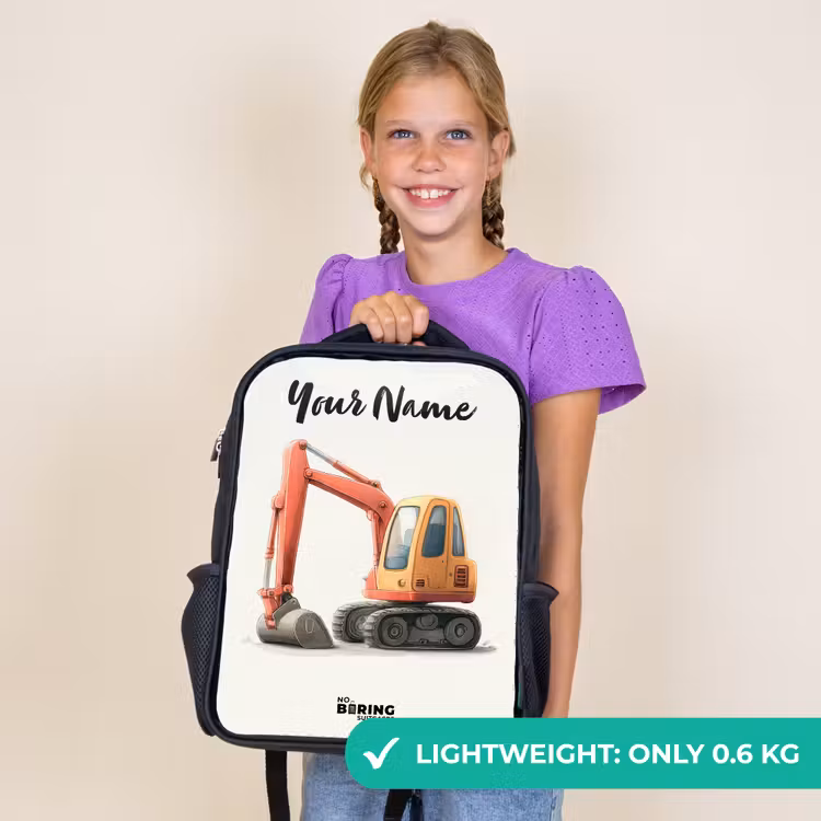 Kids backpack with name - Black - Excavator - Signed - Orange — 9