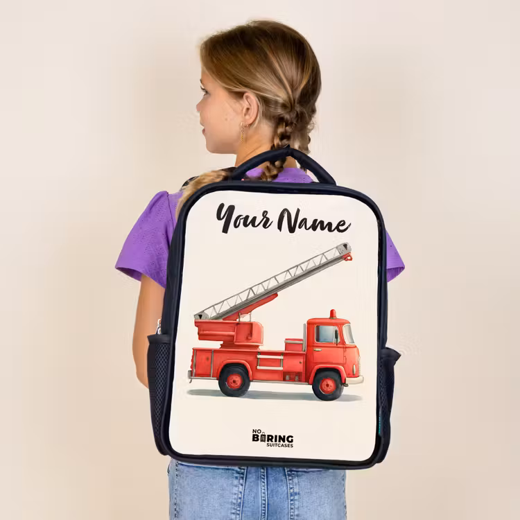 Kids backpack with name - Black - Fire truck - Signed - Red — 4