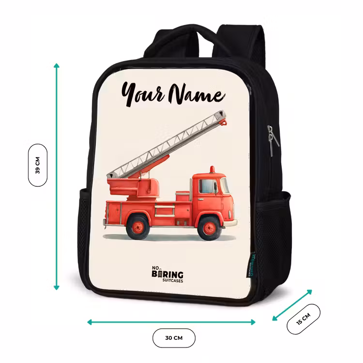 Kids backpack with name - Black - Fire truck - Signed - Red — 8