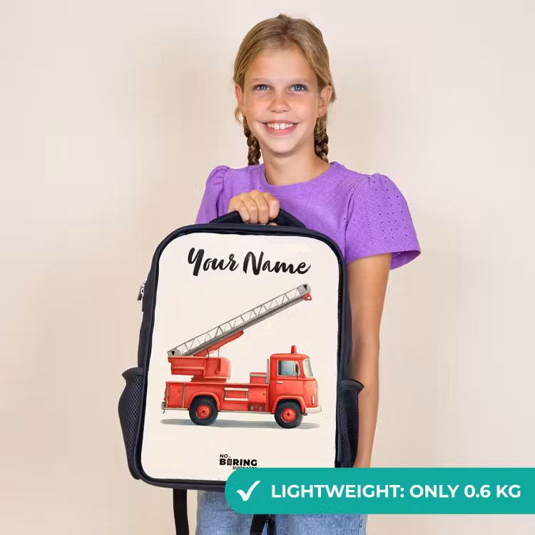 Kids backpack with name - Black - Fire truck - Signed - Red — 9