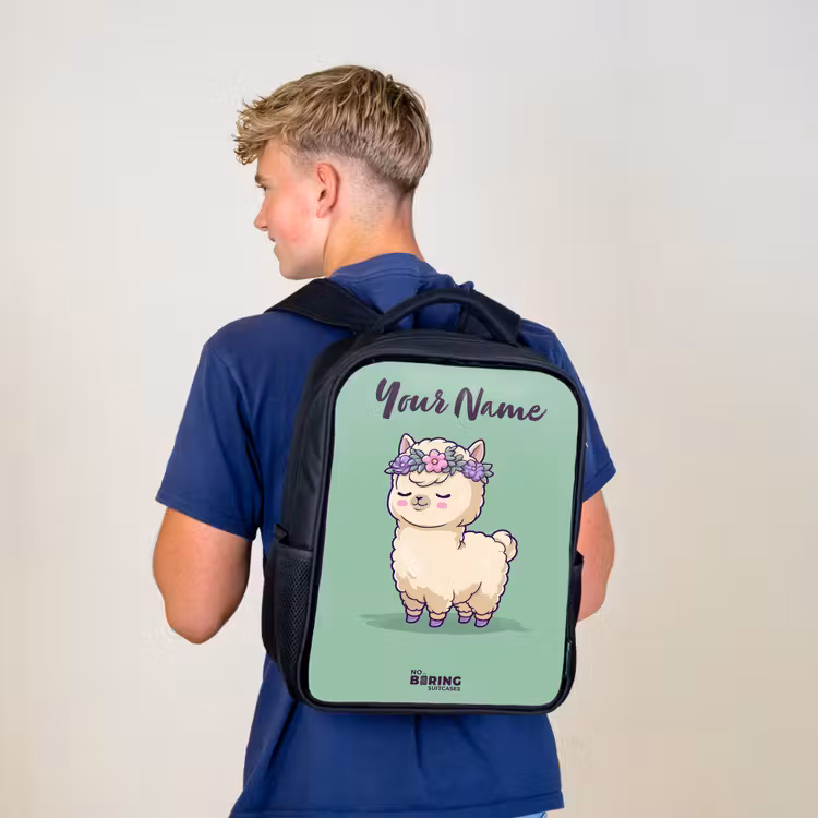 Kids backpack with name - Black - Kawai - Alpaca - Green — 5