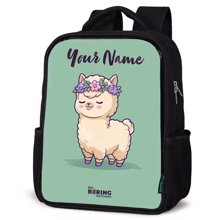 Kids backpack with name - Black - Kawai - Alpaca - Green — 6