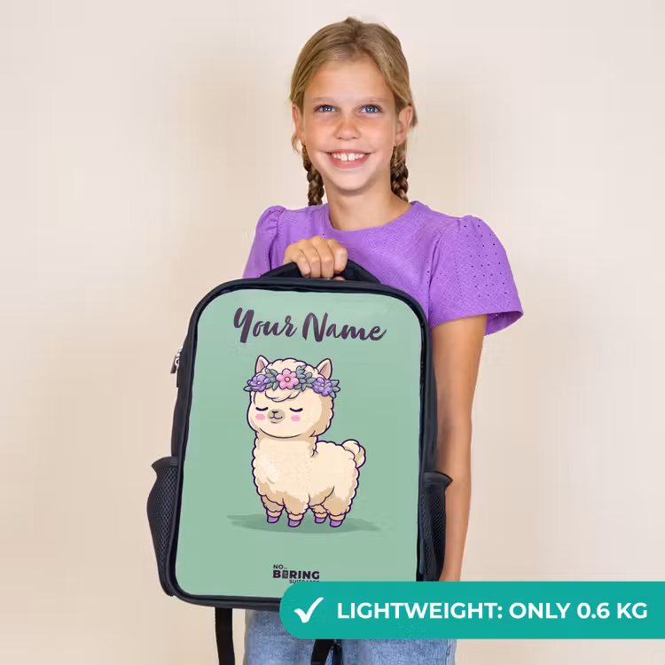 Kids backpack with name - Black - Kawai - Alpaca - Green — 9