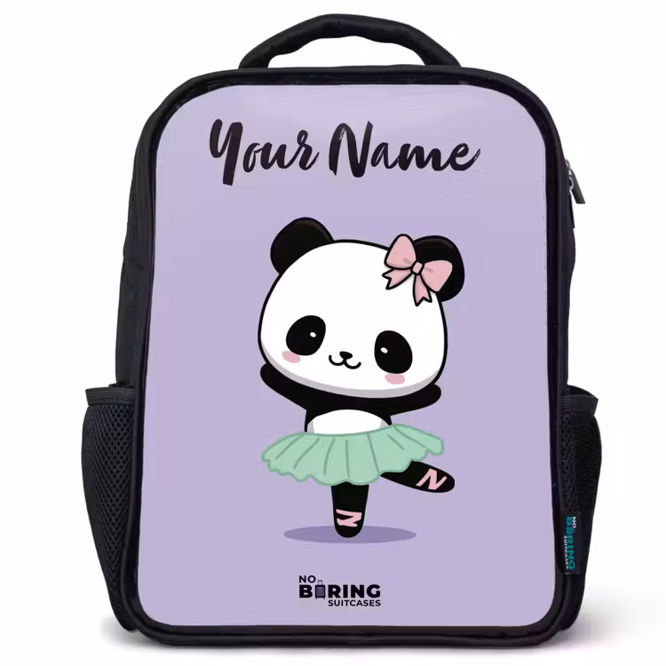 Kids backpack with name - Black - Kawai - Ballet - Panda — 1