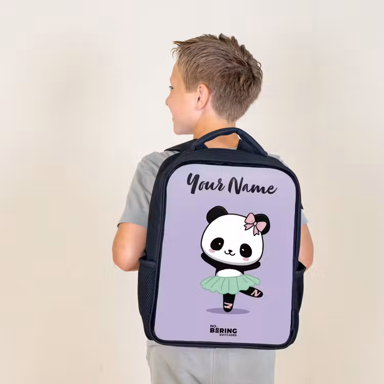 Kids backpack with name - Black - Kawai - Ballet - Panda — 2