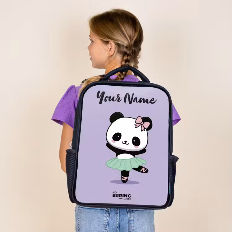 Kids backpack with name - Black - Kawai - Ballet - Panda — 4