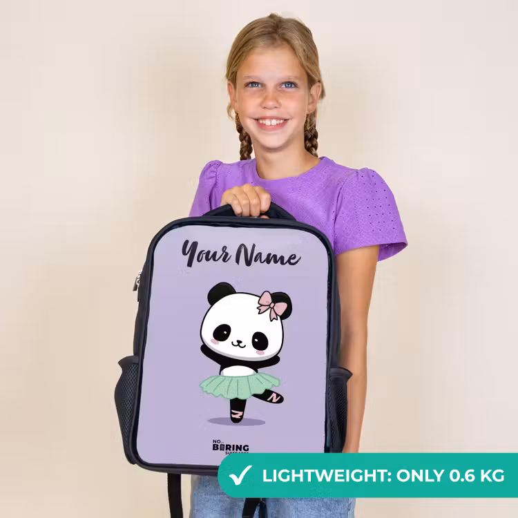Kids backpack with name - Black - Kawai - Ballet - Panda — 9