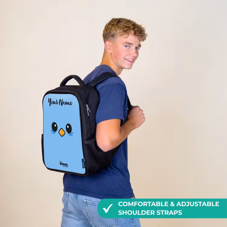 Kids backpack with name - Black - Kawai - Bird - Blue — 11