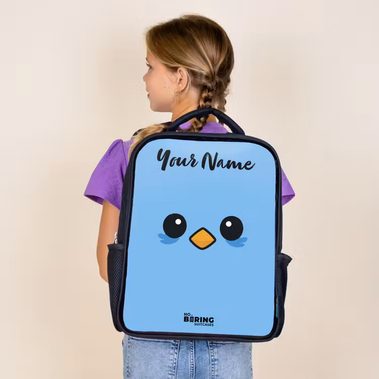 Kids backpack with name - Black - Kawai - Bird - Blue — 4