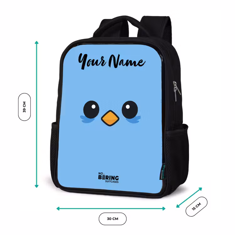 Kids backpack with name - Black - Kawai - Bird - Blue — 8
