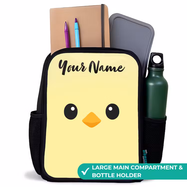 Kids backpack with name - Black - Kawai - Chick - Yellow — 10