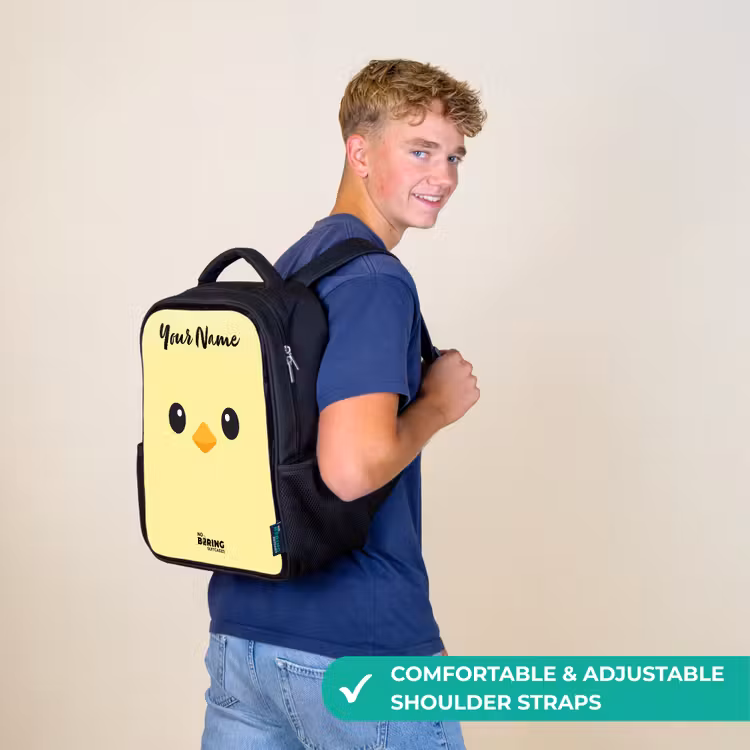 Kids backpack with name - Black - Kawai - Chick - Yellow — 11