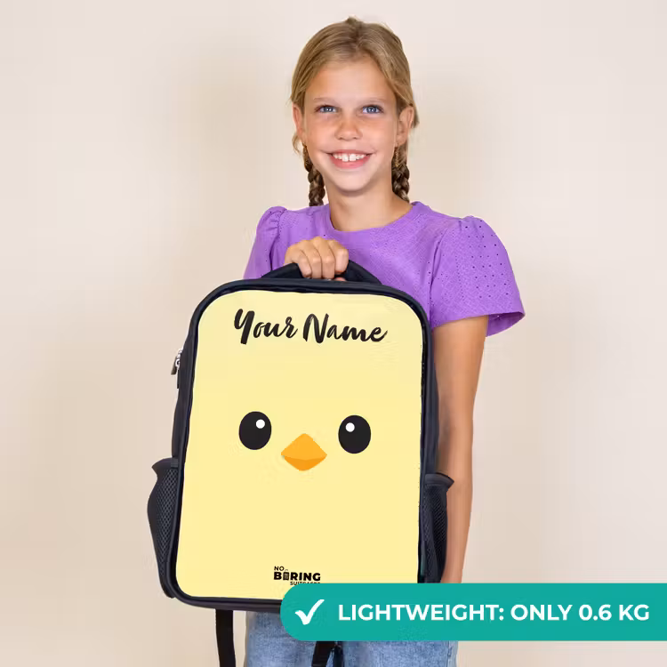 Kids backpack with name - Black - Kawai - Chick - Yellow — 9