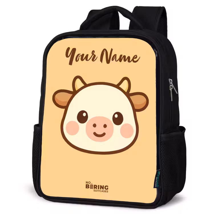 Kids backpack with name - Black - Kawai - Cow - Brown — 6