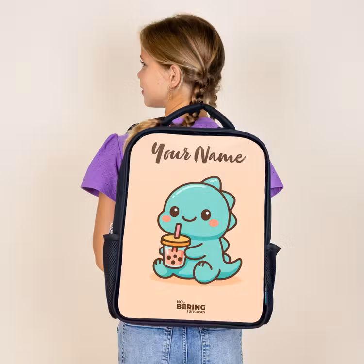 Kids backpack with name - Black - Kawai - Dino - Bubbletea — 4