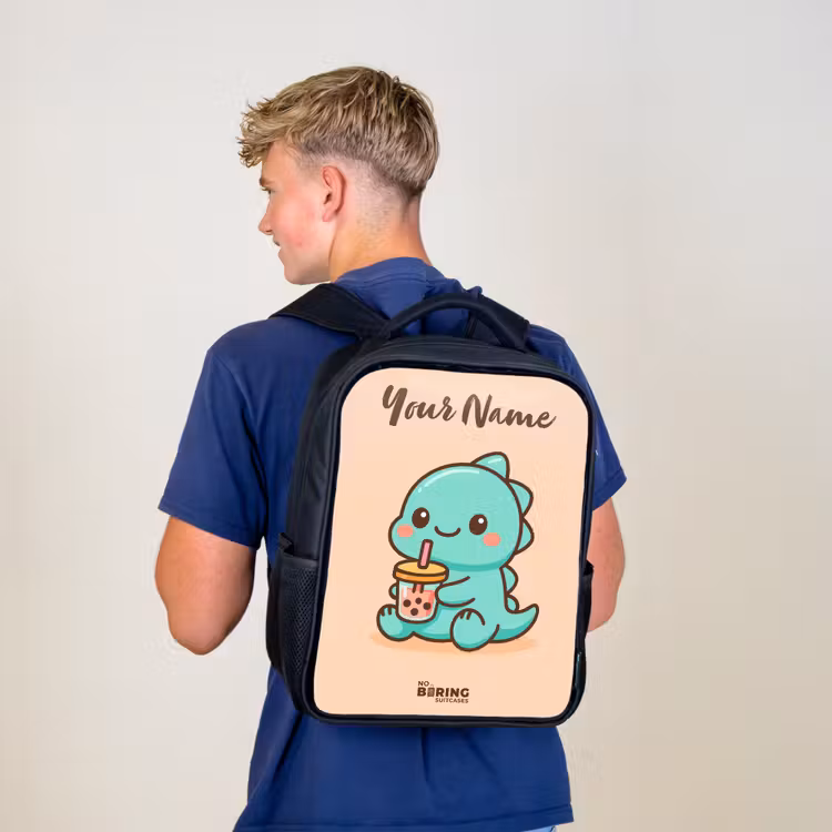 Kids backpack with name - Black - Kawai - Dino - Bubbletea — 5