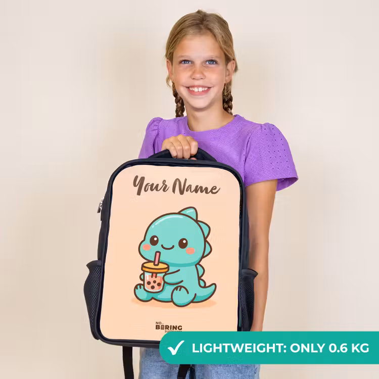 Kids backpack with name - Black - Kawai - Dino - Bubbletea — 9