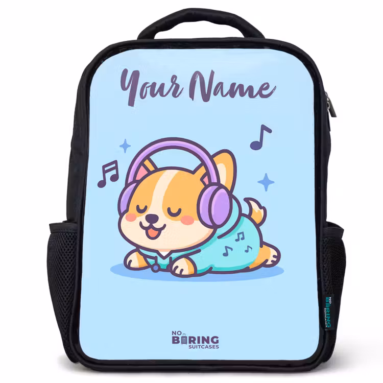 Kids backpack with name - Black - Kawai - Dog - Music — 1