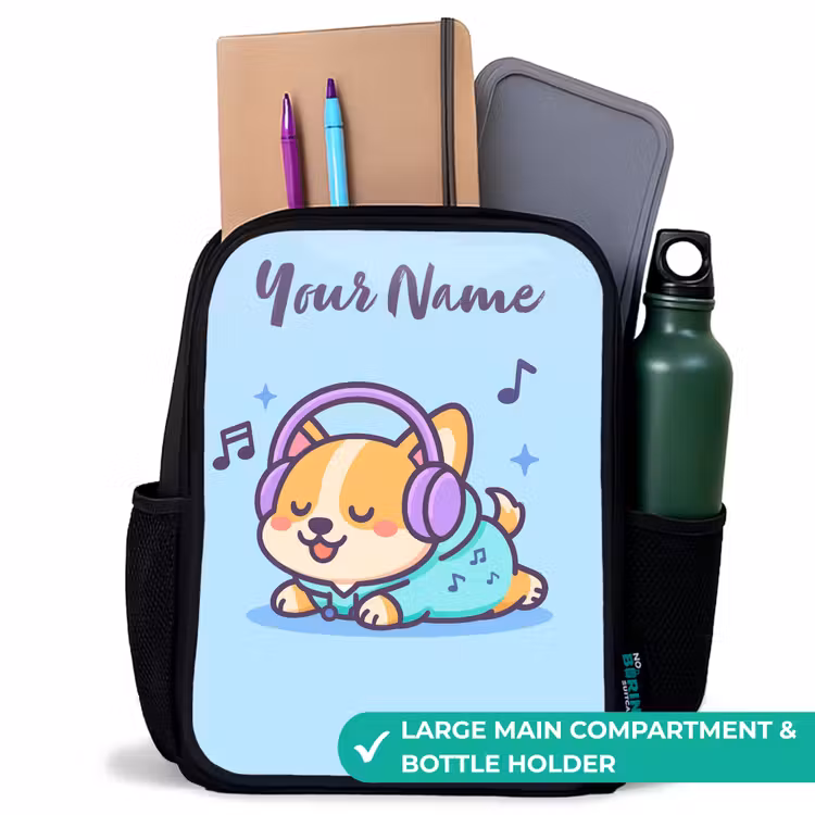 Kids backpack with name - Black - Kawai - Dog - Music — 10