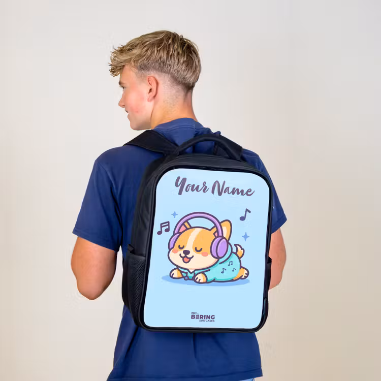 Kids backpack with name - Black - Kawai - Dog - Music — 5