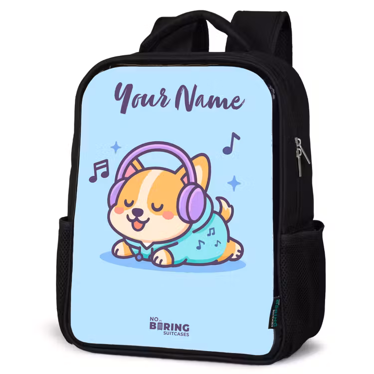 Kids backpack with name - Black - Kawai - Dog - Music — 6