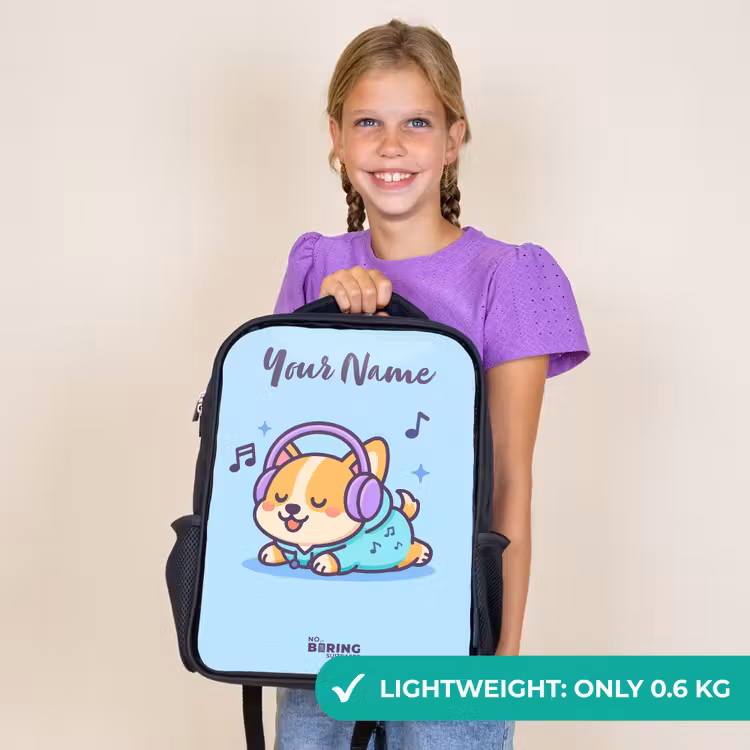 Kids backpack with name - Black - Kawai - Dog - Music — 9