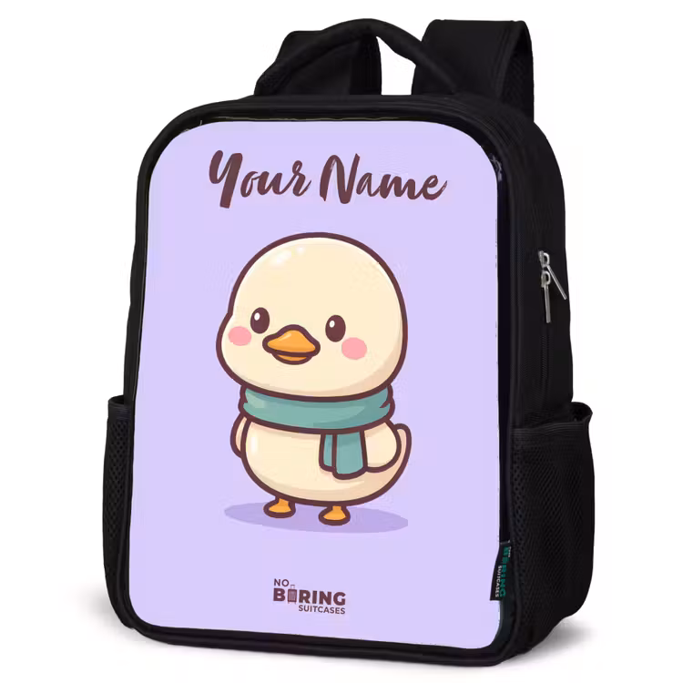 Kids backpack with name - Black - Kawai - Duck - Scarf — 6