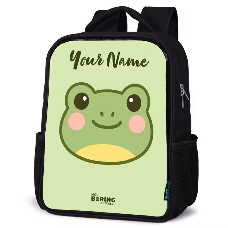 Kids backpack with name - Black - Kawai - Frog - Green — 6