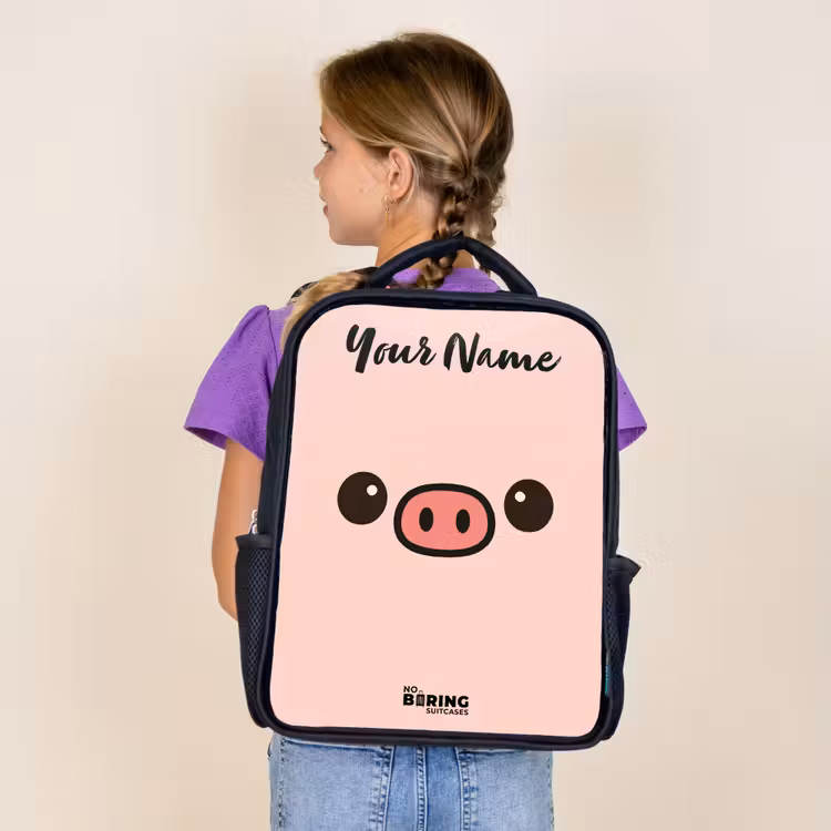 Kids backpack with name - Black - Kawai - Pig - Pink — 4