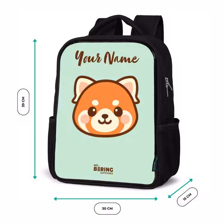 Kids backpack with name - Black - Kawai - Red panda - Green — 8