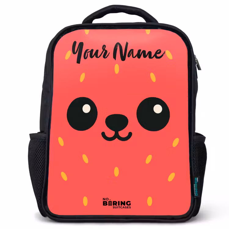 Kids backpack with name - Black - Kawai - Strawberry - Red — 1