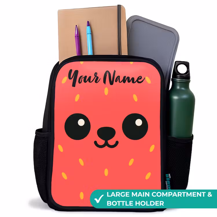 Kids backpack with name - Black - Kawai - Strawberry - Red — 10