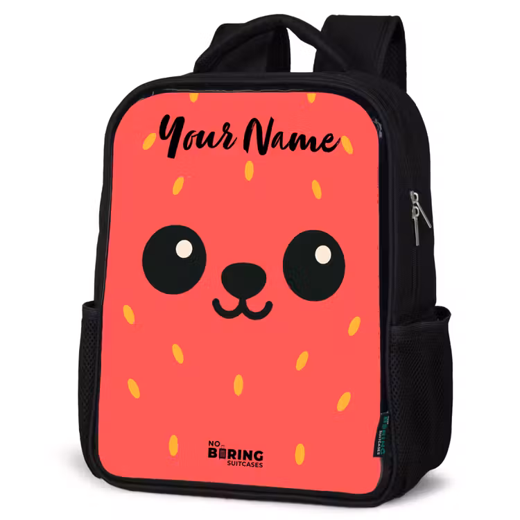 Kids backpack with name - Black - Kawai - Strawberry - Red — 6
