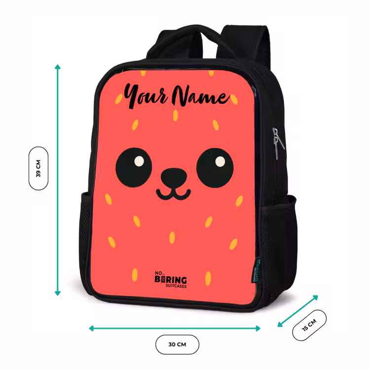 Kids backpack with name - Black - Kawai - Strawberry - Red — 8
