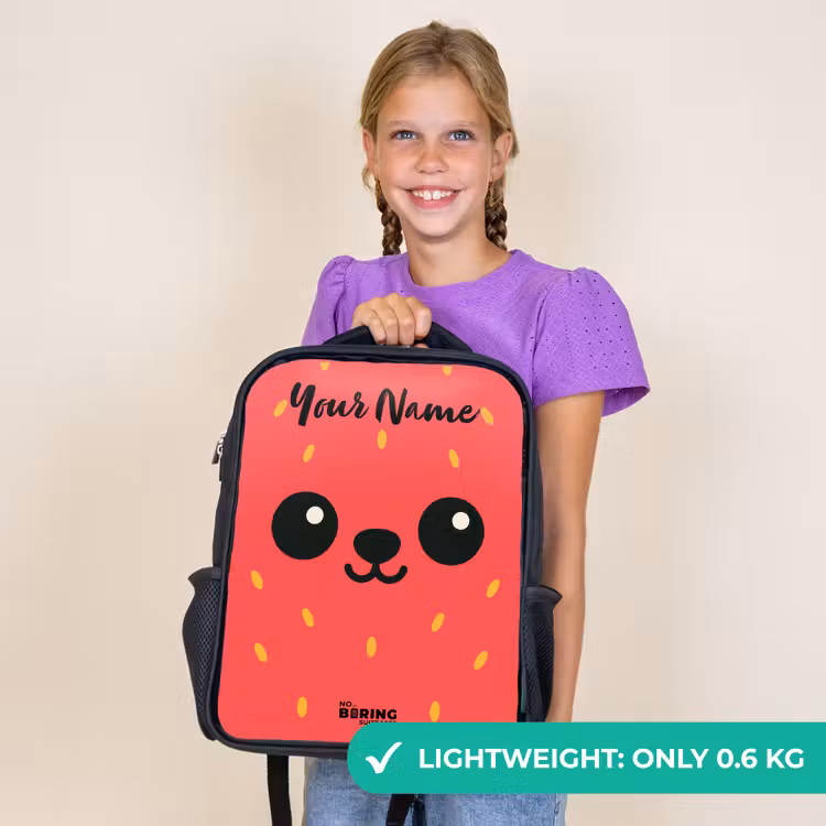 Kids backpack with name - Black - Kawai - Strawberry - Red — 9