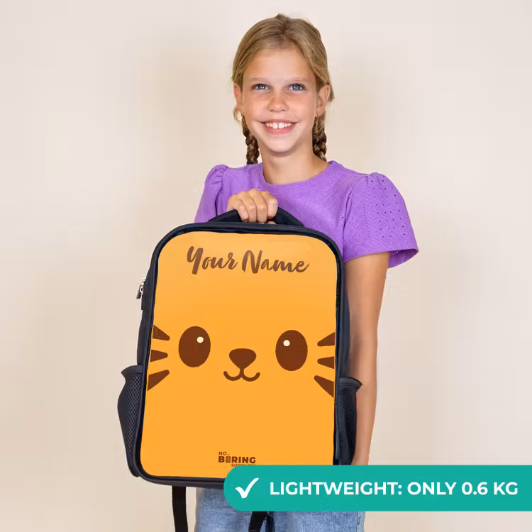 Kids backpack with name - Black - Kawai - Tiger - Orange — 9