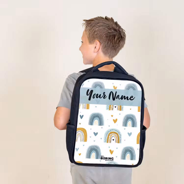 Kids backpack with name - Black - Pattern - Rainbow - Hearts — 2