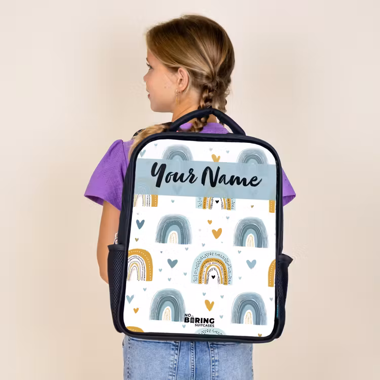 Kids backpack with name - Black - Pattern - Rainbow - Hearts — 4