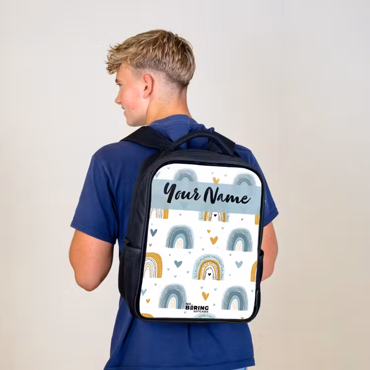 Kids backpack with name - Black - Pattern - Rainbow - Hearts — 5
