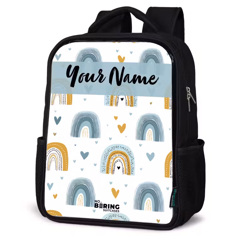 Kids backpack with name - Black - Pattern - Rainbow - Hearts — 6