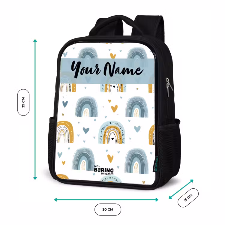 Kids backpack with name - Black - Pattern - Rainbow - Hearts — 8