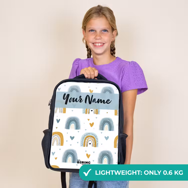 Kids backpack with name - Black - Pattern - Rainbow - Hearts — 9